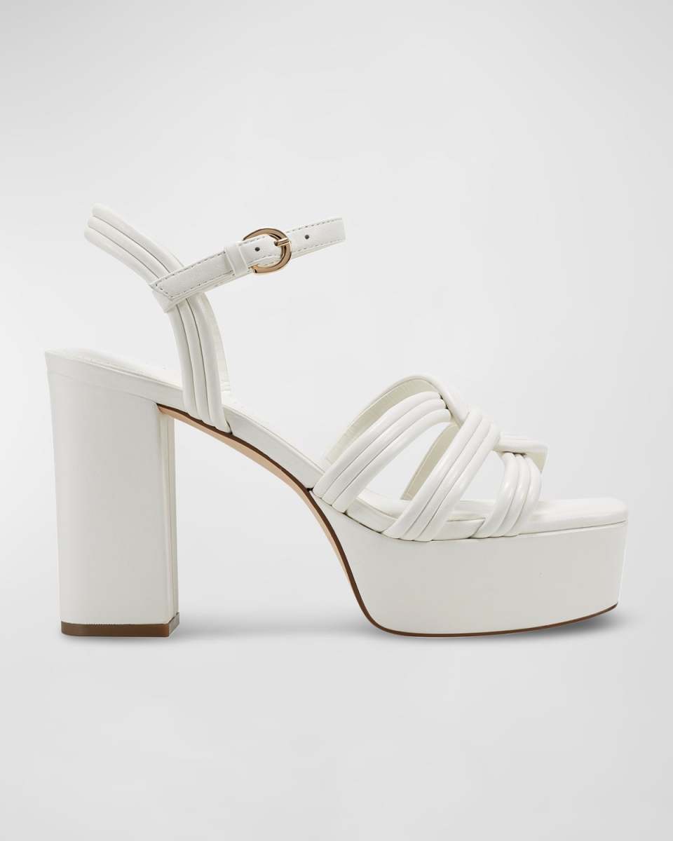Leather Woven Ankle-Strap Platform Sandals