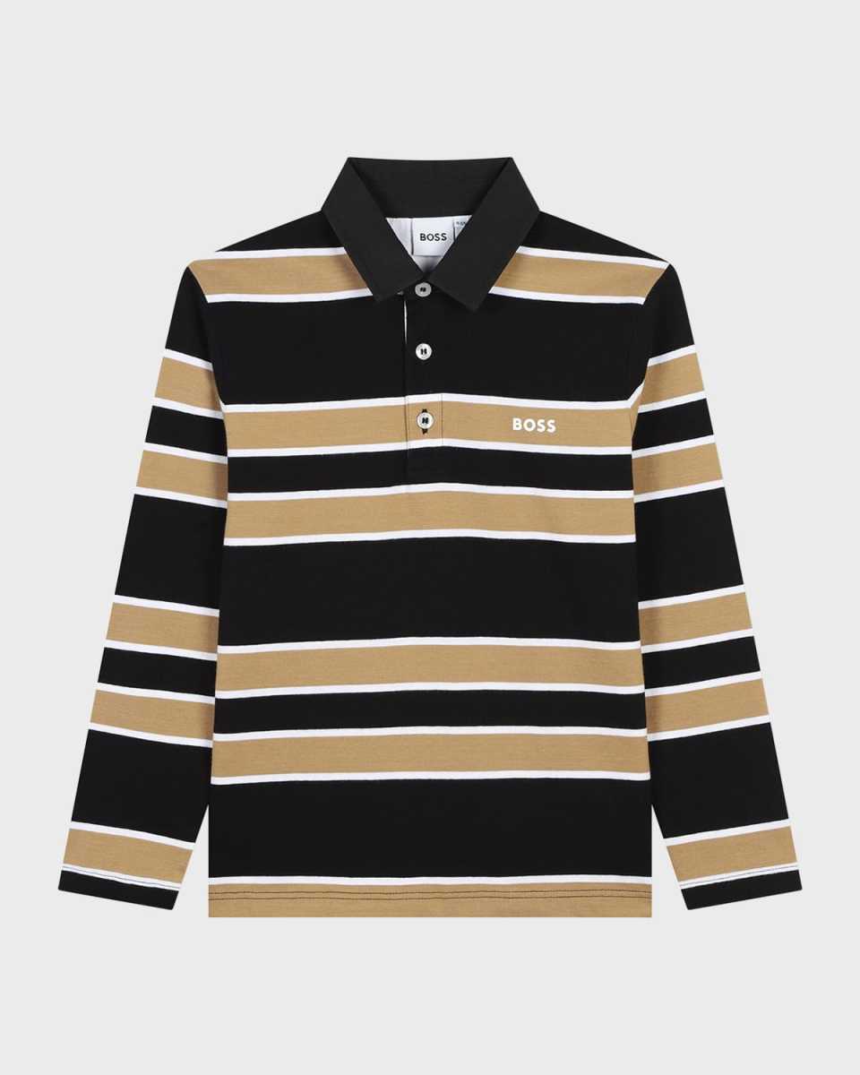 Boy's Striped Logo-Print Polo Shirt, Size 4-5