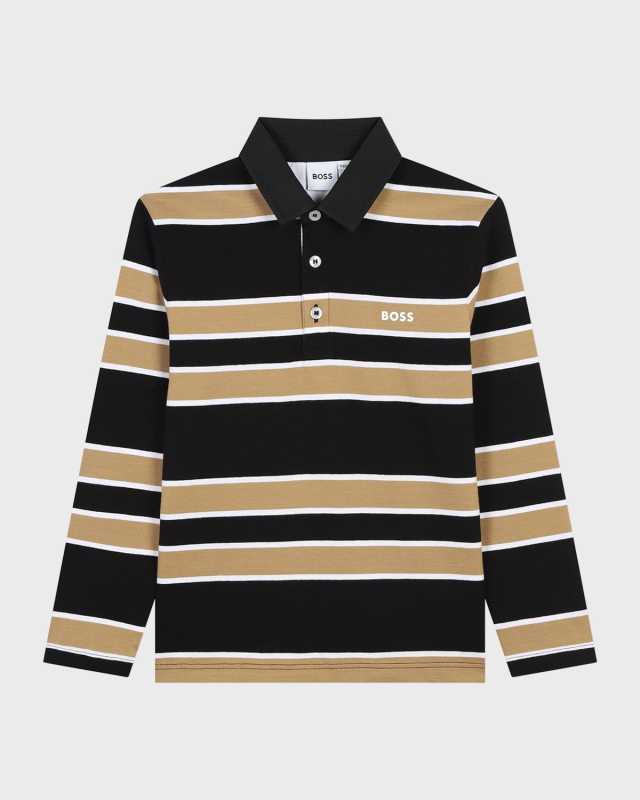 Boy's Striped Logo-Print Polo Shirt, Size 4-5