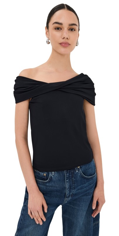 Róhe Asymmetrical Off Shoulder Top Noir