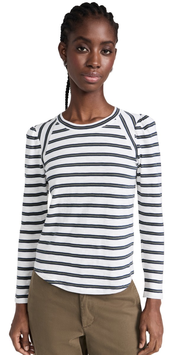 Veronica Beard Jean Mason Baseball Tee Off Wht/Ma/St Ar