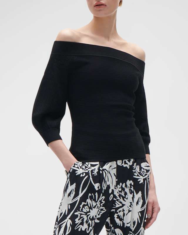 Gloria Off-The-Shuolder 3/4-Sleeve Sweater