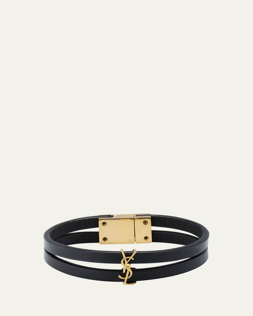 Two-Row Leather Logo Bracelet