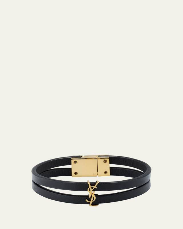 Two-Row Leather Logo Bracelet