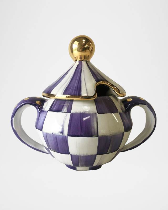 Plum Check Ceramic Sugar Bowl with Lid