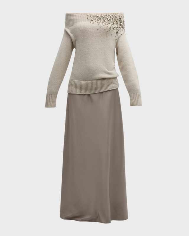Astra Crystal Off-The-Shoulder Sweater Maxi Dress