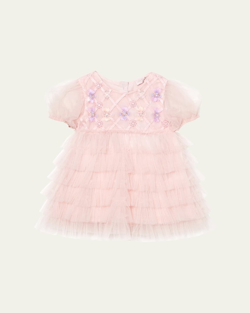 Girl's Bebe Embellished Lattice Tulle Dress, Size Newborn-24