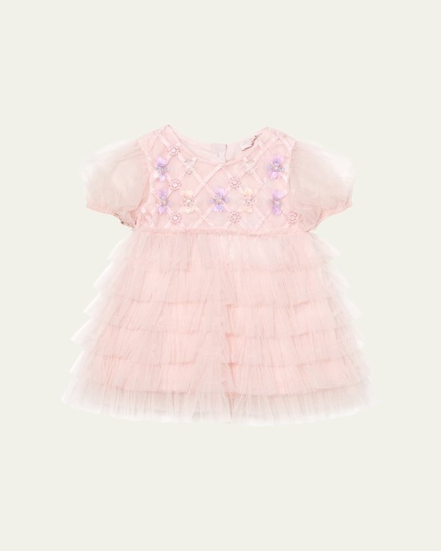 Girl's Bebe Embellished Lattice Tulle Dress, Size Newborn-24