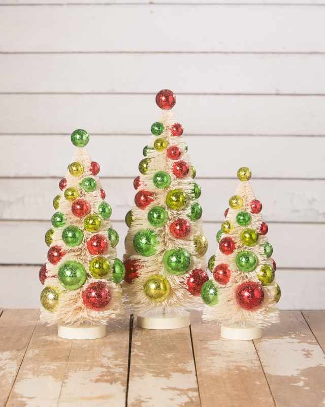 Retro Christmas Polka-Dot Bottle Brush Trees, Set of 3