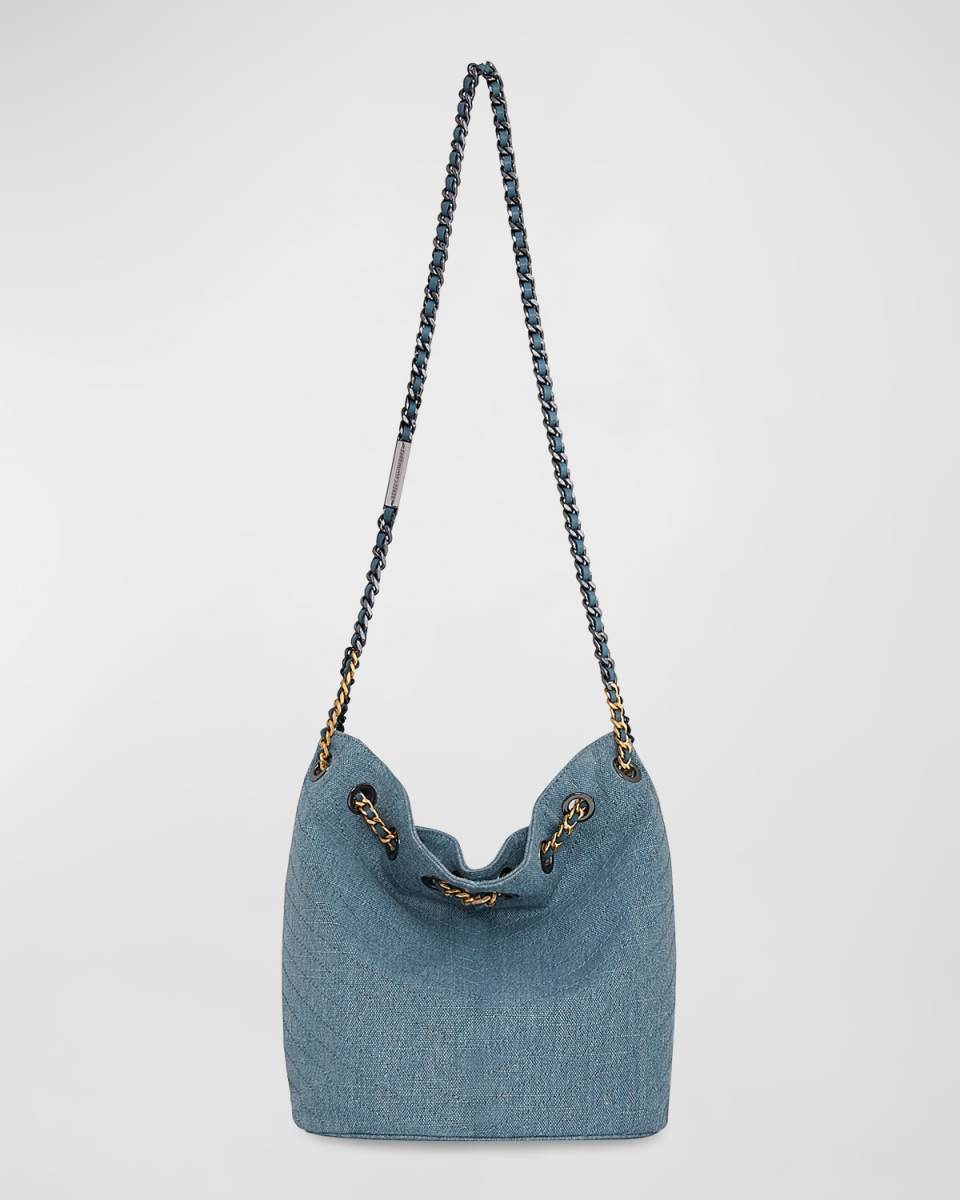 Chain Drawstring Denim Bucket Bag