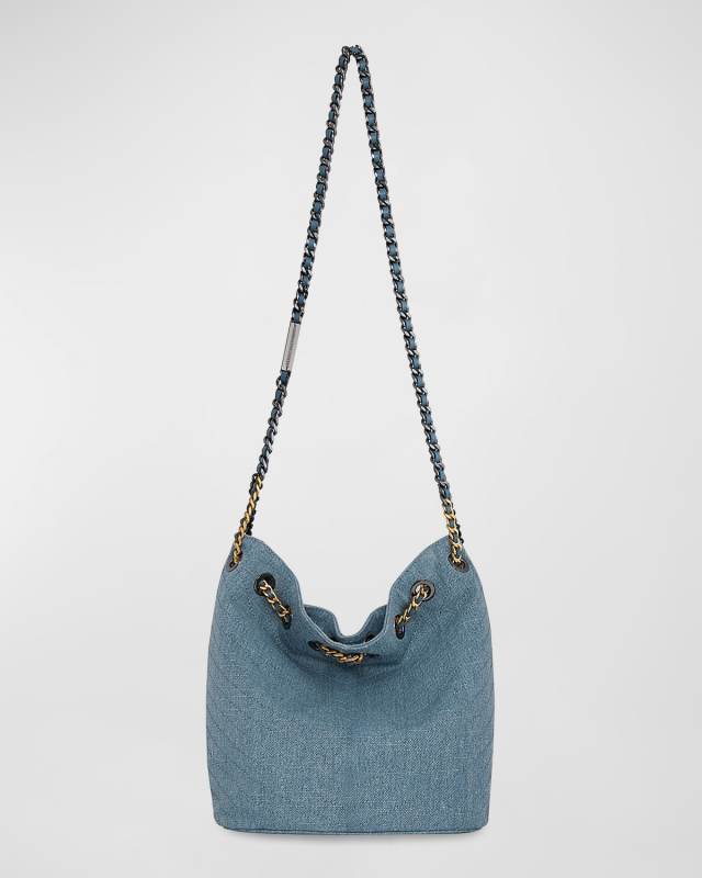Chain Drawstring Denim Bucket Bag