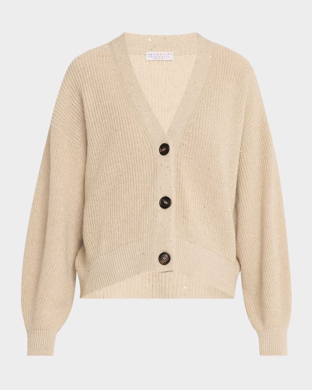 Metallic V-Neck Cashmere Wool Cardigan