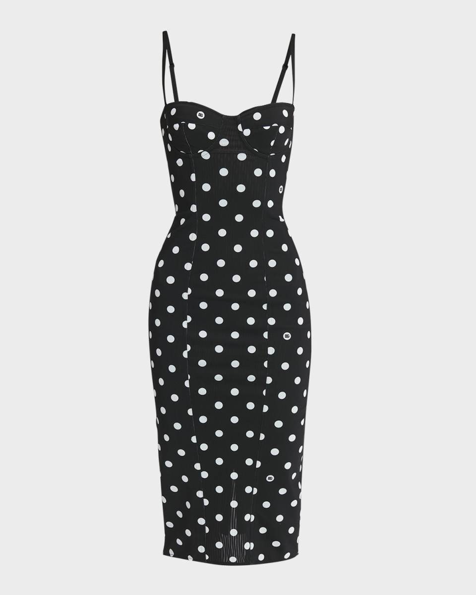 Marquisette Polka-Dot Midi Dress with Corsetry Construction