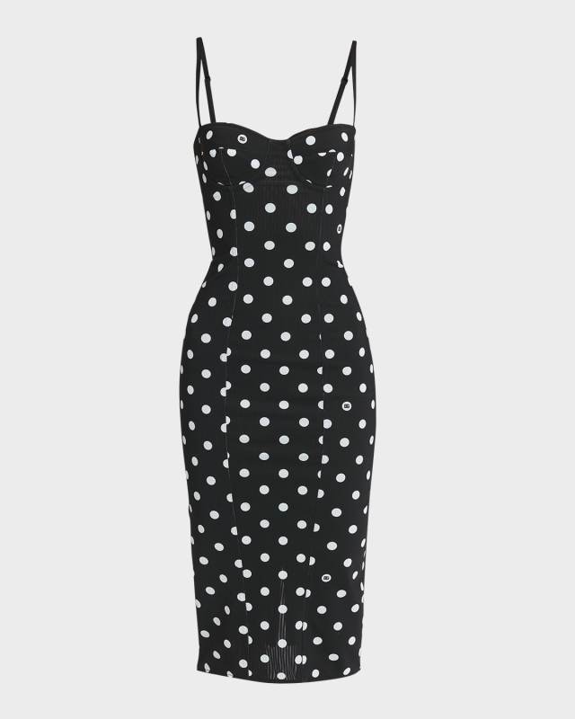 Marquisette Polka-Dot Midi Dress with Corsetry Construction