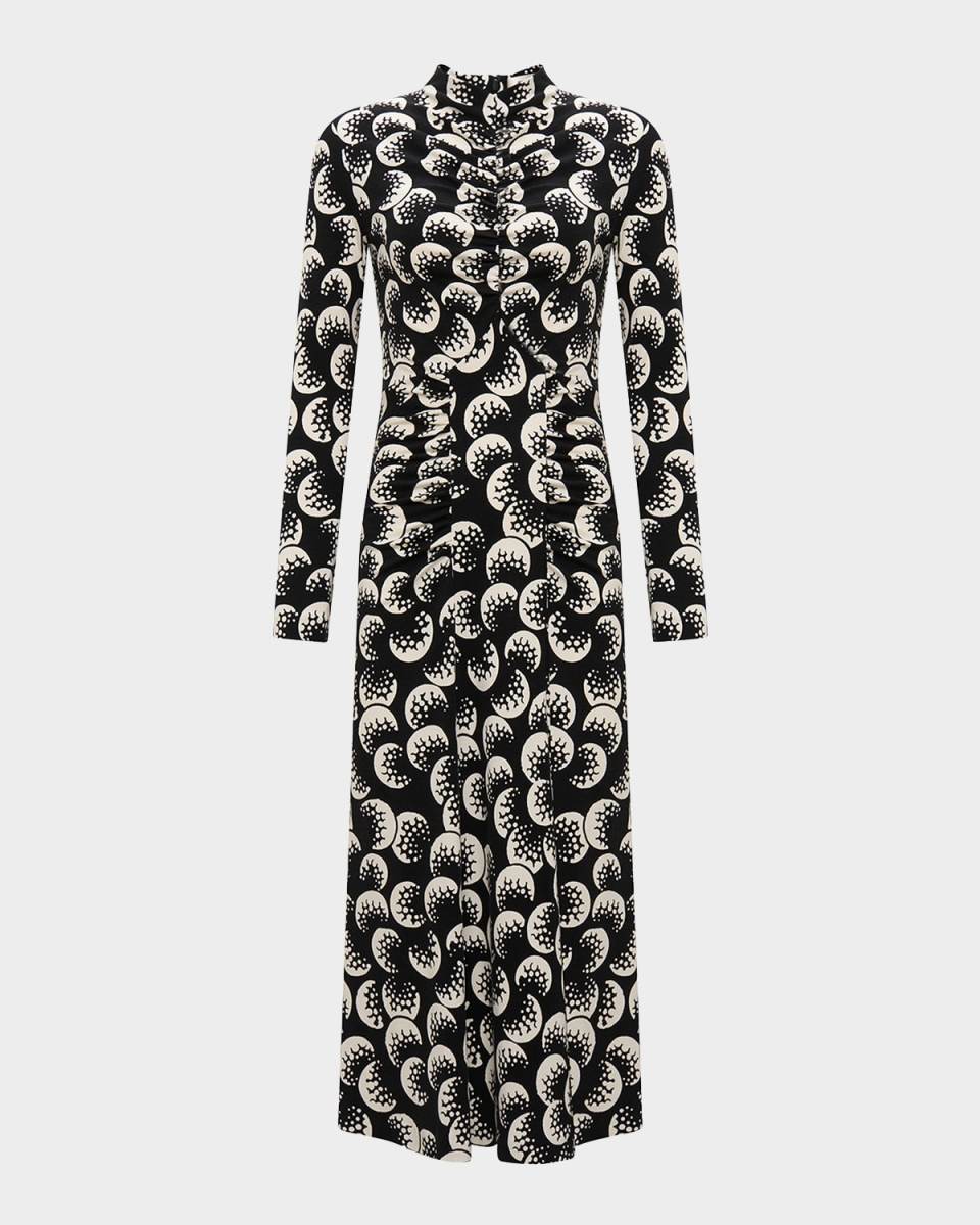 Emanuelle Abstract-Print Ruched Midi Dress