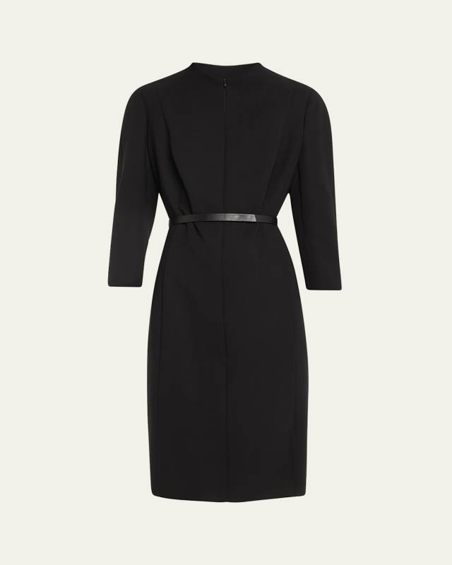 Split-Neck Double-Face Wool Sheath Dress