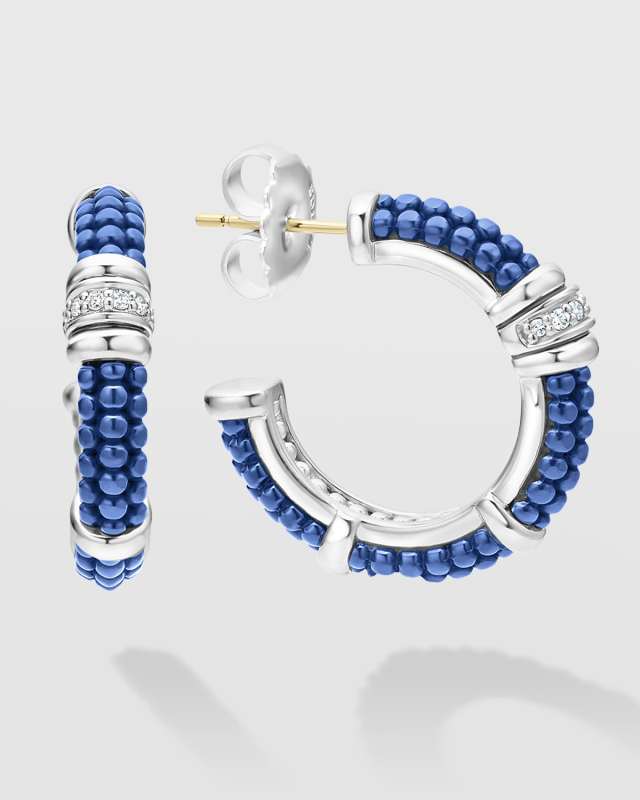 Blue Caviar Ultramarine Ceramic Diamond 1-Row 23mm Hoop Earrings