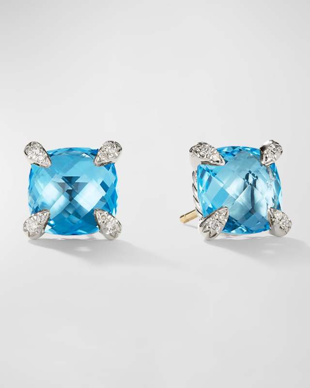 Chatelaine Stud Earrings with Gemtone and Diamonds in Silver, 9mm