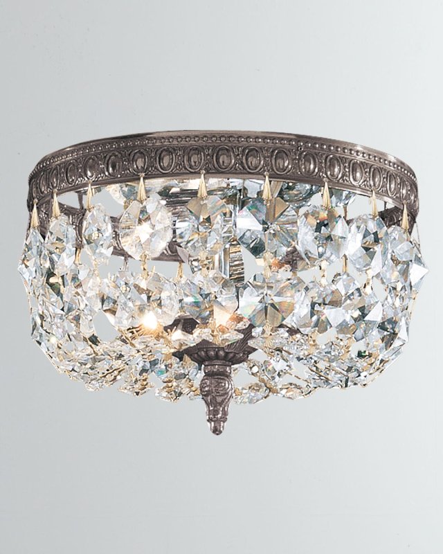 2-Light Clear Italian Crystal Bronze Ceiling Mount