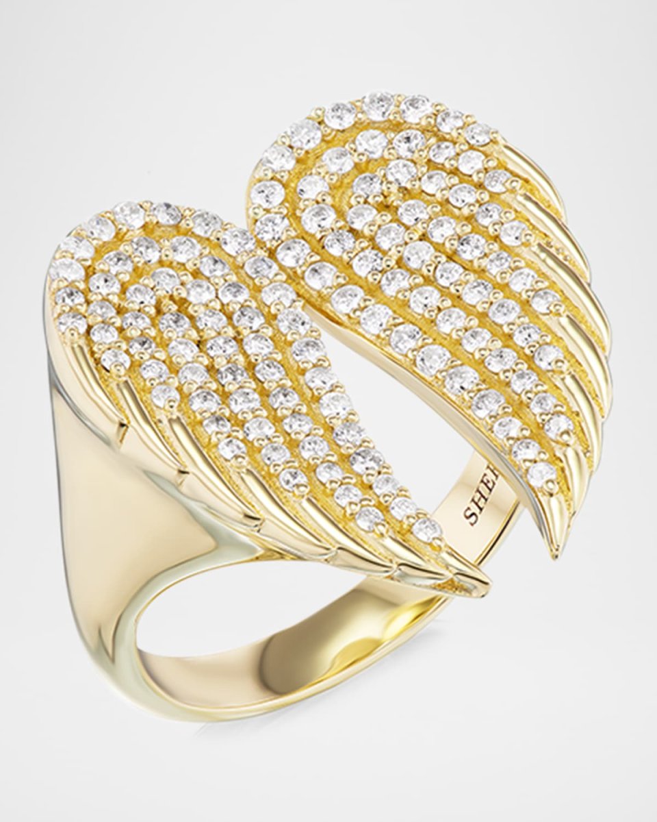 14K Yellow Gold Diamond Folded Double Wing Ring