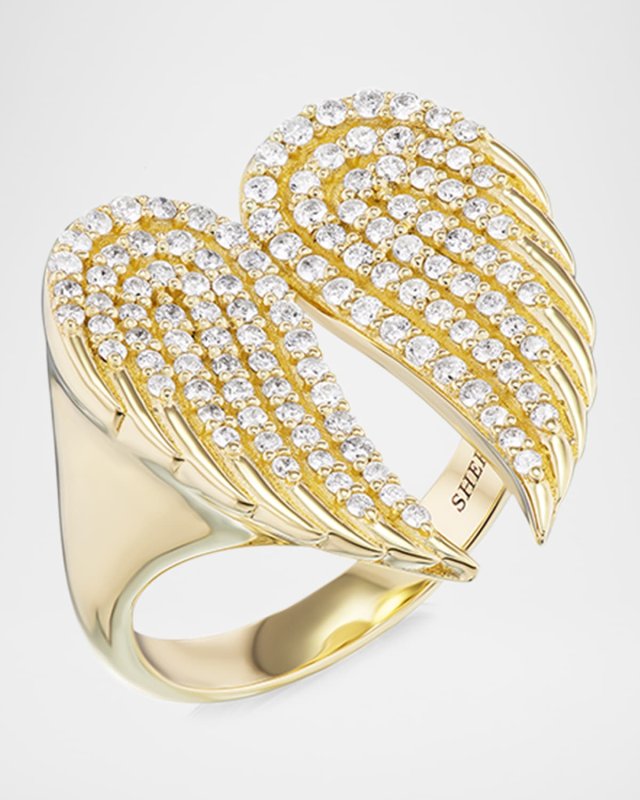 14K Yellow Gold Diamond Folded Double Wing Ring