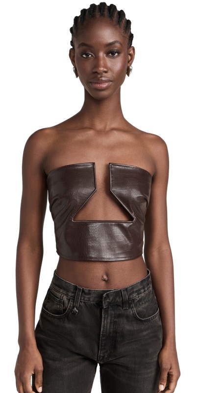 AFRM Avery Croc Fauxeather Prong Top Brown