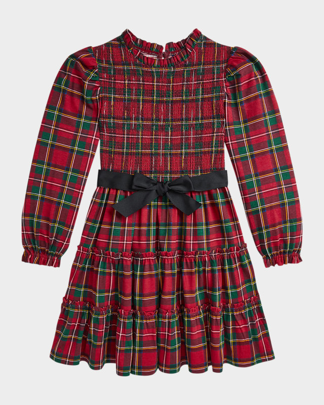 Girl's Plaid-Print Smocked Dress W/ Bloomers, Size S-XL