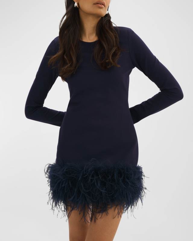 Bahira Feather-Hem Knit Mini Dress