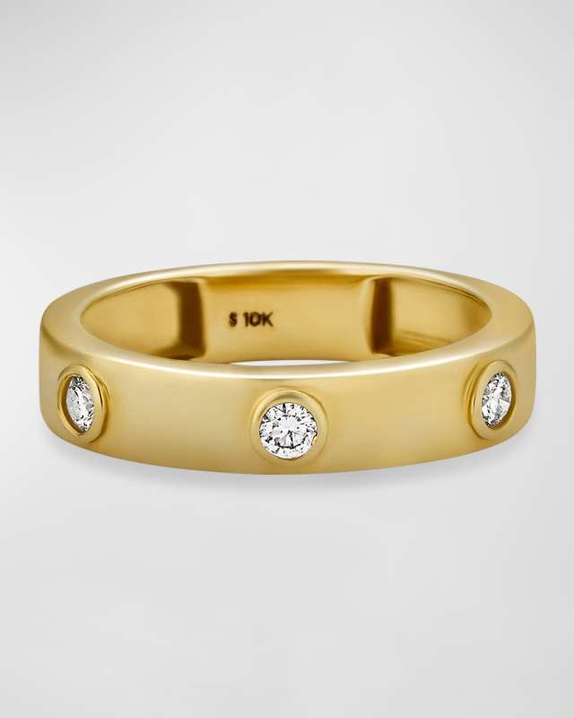 14K Gold Three-Diamond Bezel Band Ring