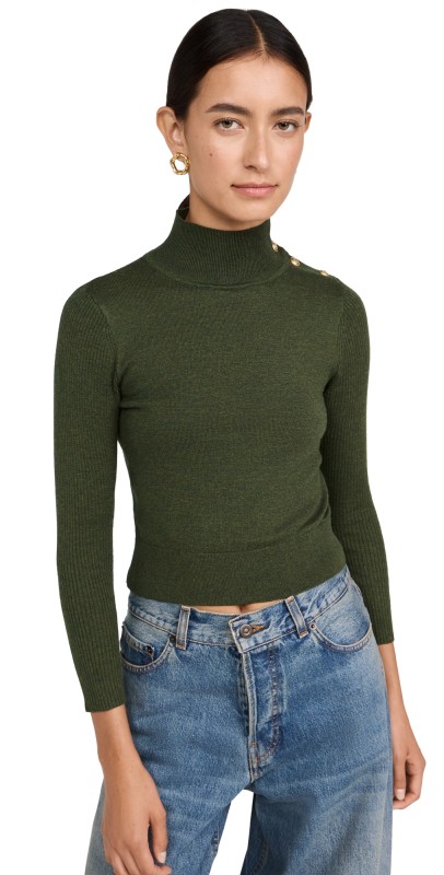 L'AGENCE Kamdyn Crop Mock Neck Top Moss/Gold