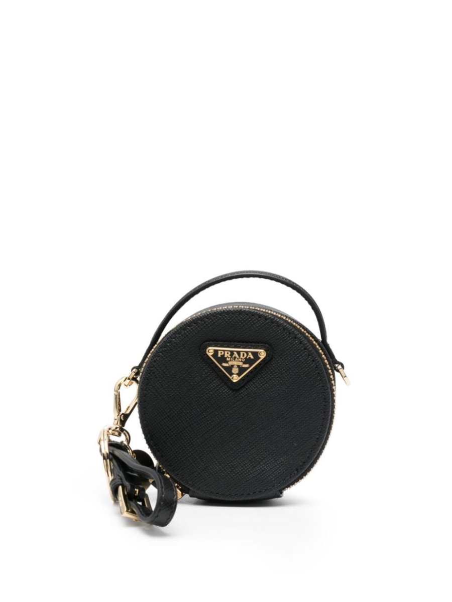 enamel-logo Saffiano-leather mini pouch