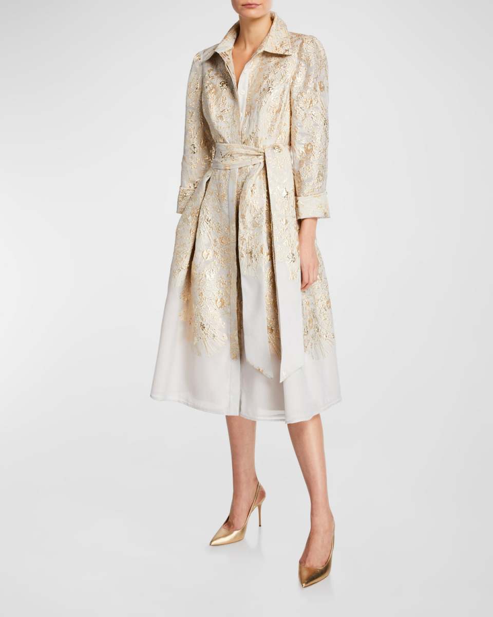 3/4-Sleeve Burnout Jacquard Shirtdress