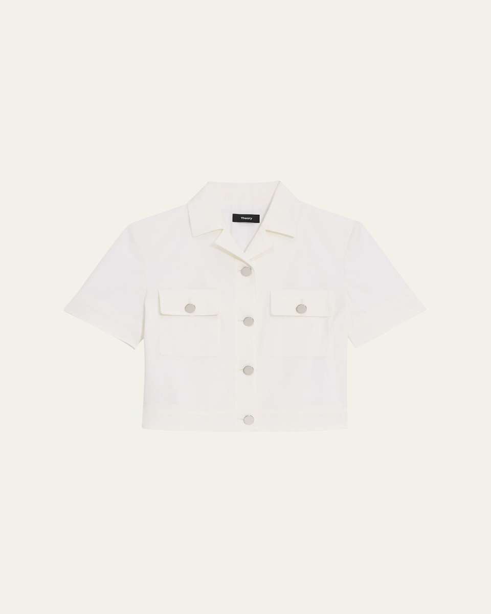 Seersucker Cropped Short-Sleeve Jacket
