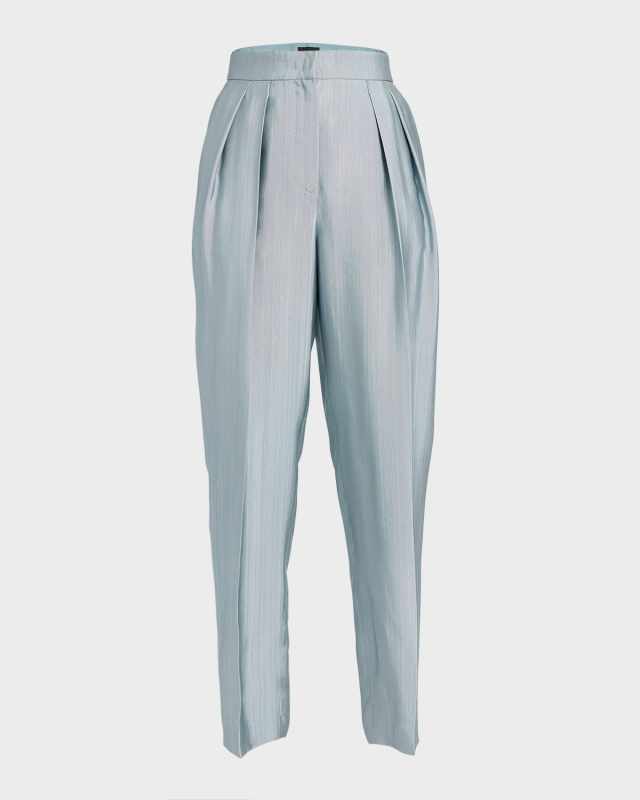 Textured Viscose Tapered-Leg Pleated Trousers