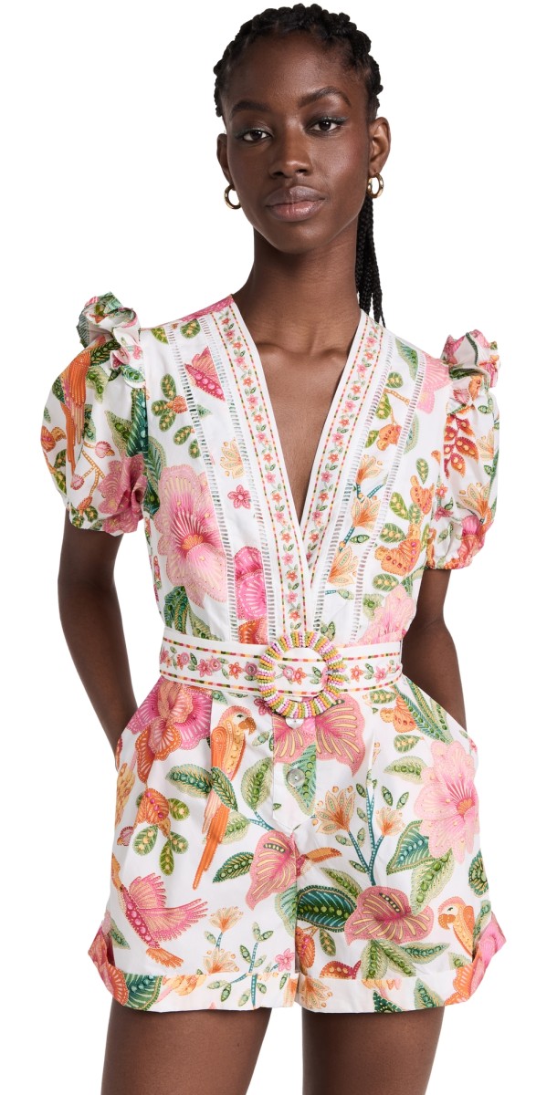 FARM Rio Macaw Bloom Off-White Romper MACAW BLOOM OFF-WHITE