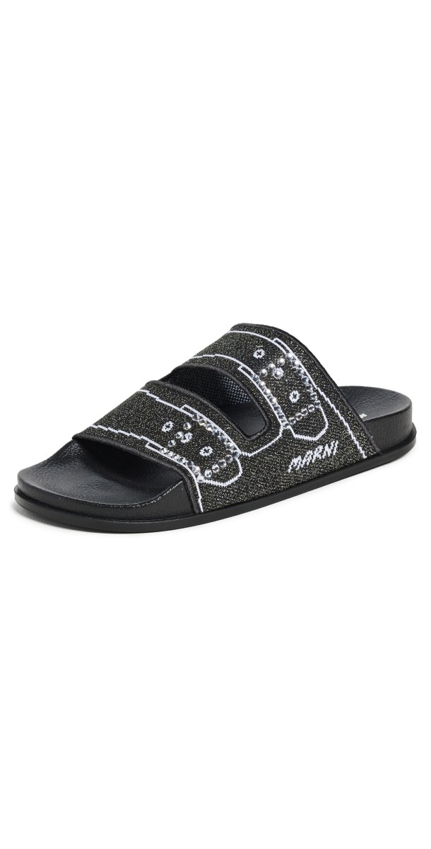 Marni Slide Glitter Sandals Black