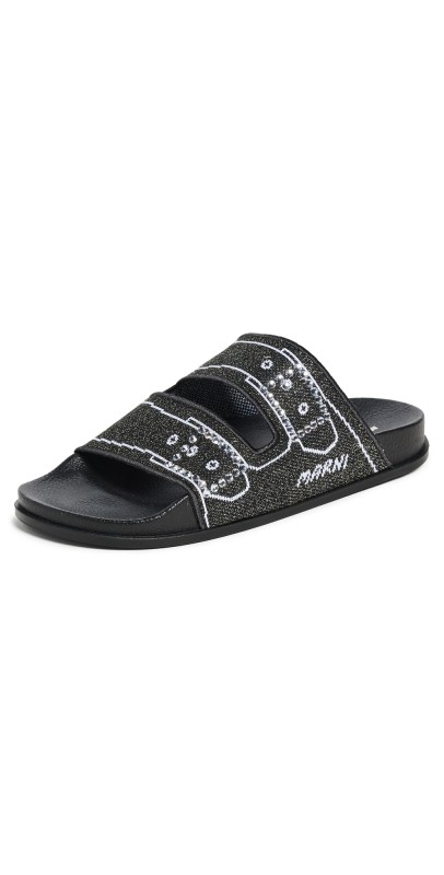 Marni Slide Glitter Sandals Black