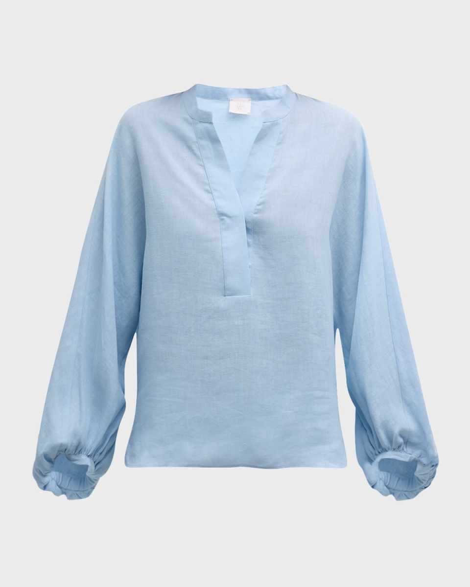 Blouson-Sleeve Linen Shirt