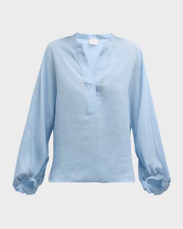 Blouson-Sleeve Linen Shirt