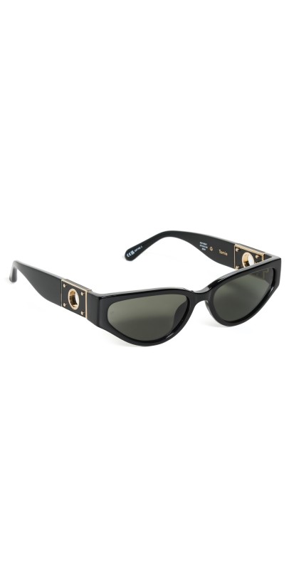 Linda Farrow Tomie Sunglasses Black/Yellow Gold/Black/Grey