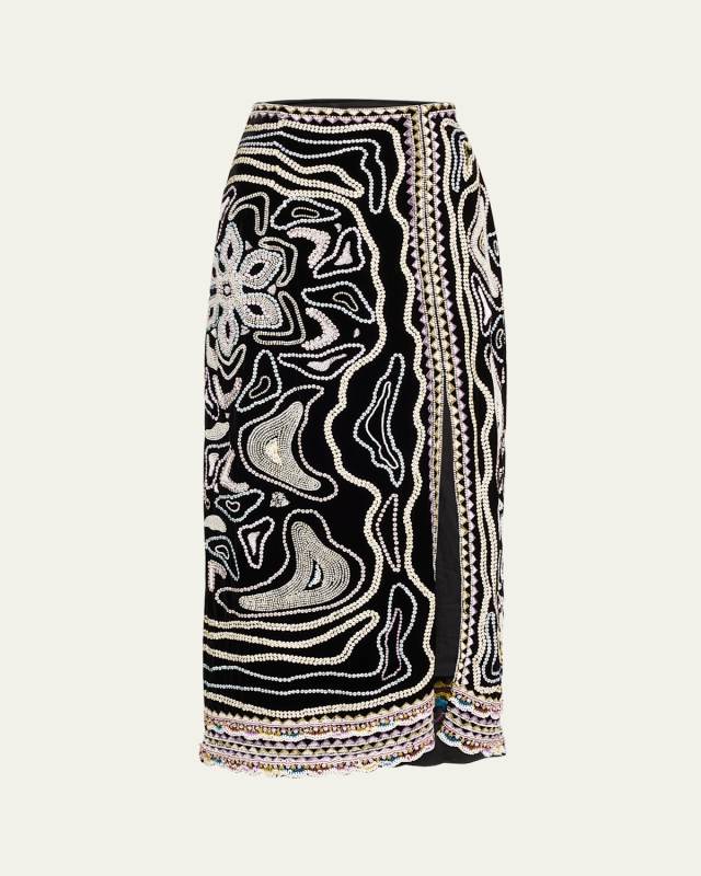 Adara Embellished Silk-Blend Midi Skirt