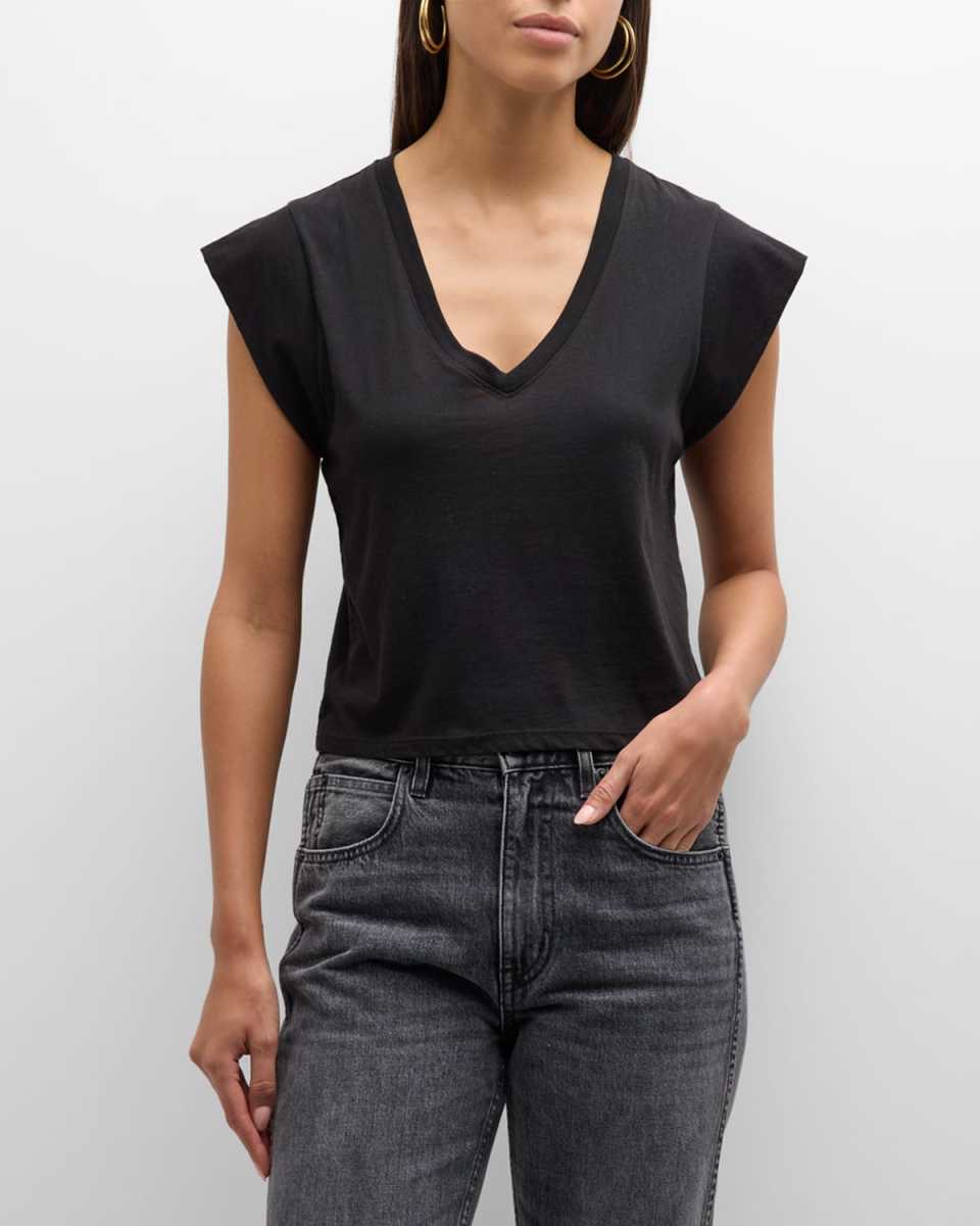 Cotton Jersey Short-Sleeve V-Neck Tee