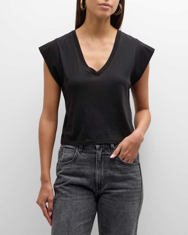 Cotton Jersey Short-Sleeve V-Neck Tee