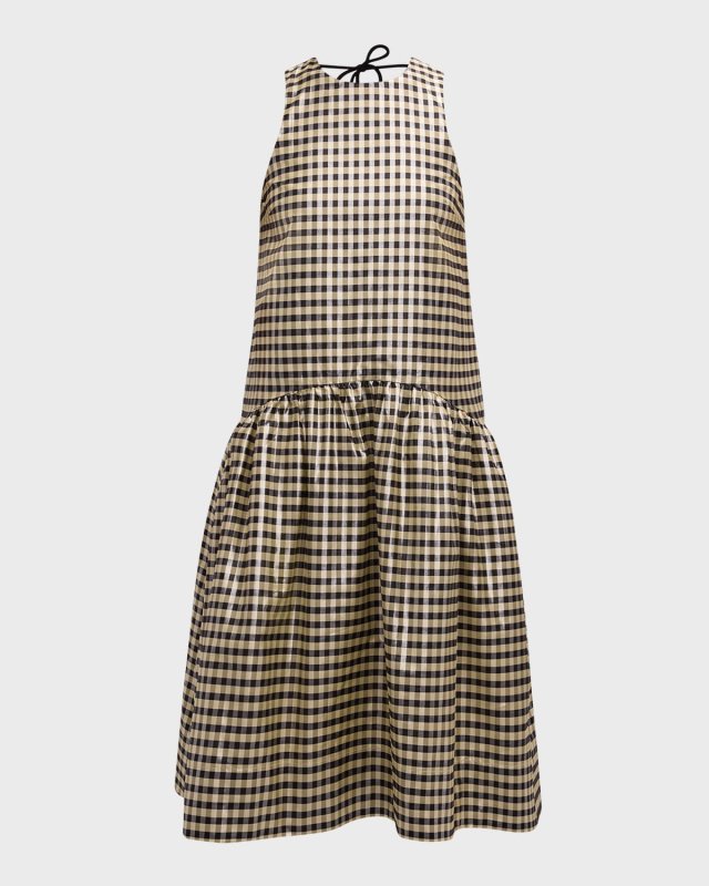 Shiny Check Drop-Waist Midi Dress