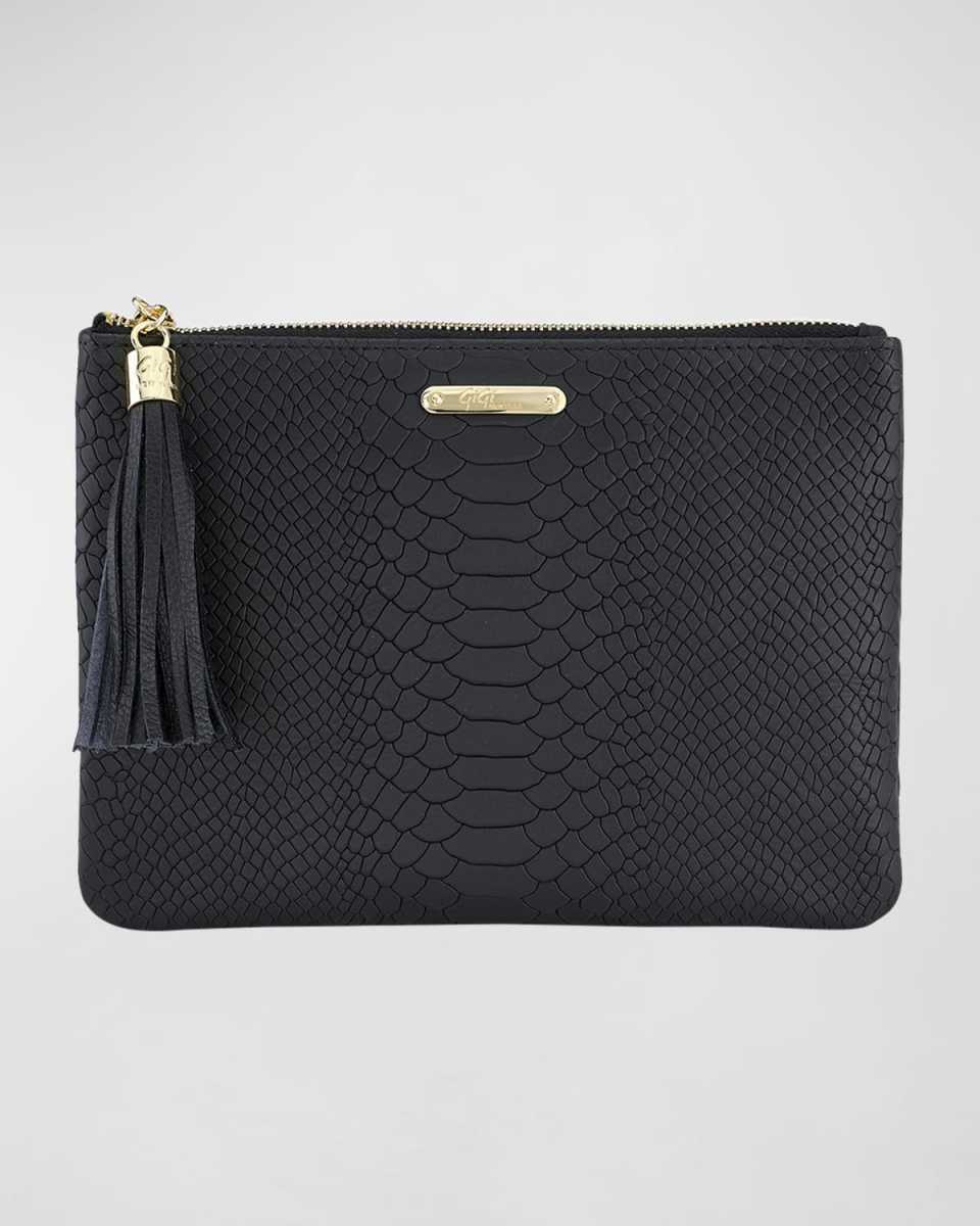 All In One Python-Embossed Clutch Bag