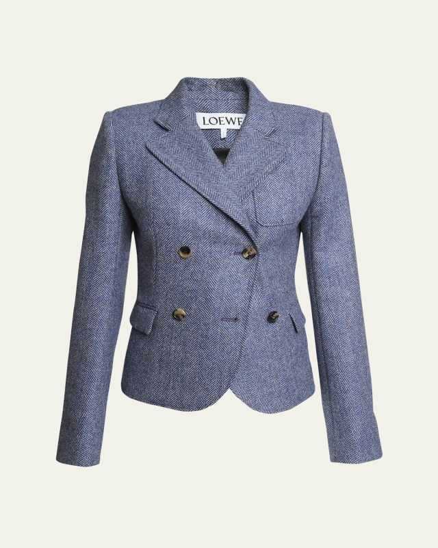 Shrunken Double-Breasted Wool Blazer Jacket