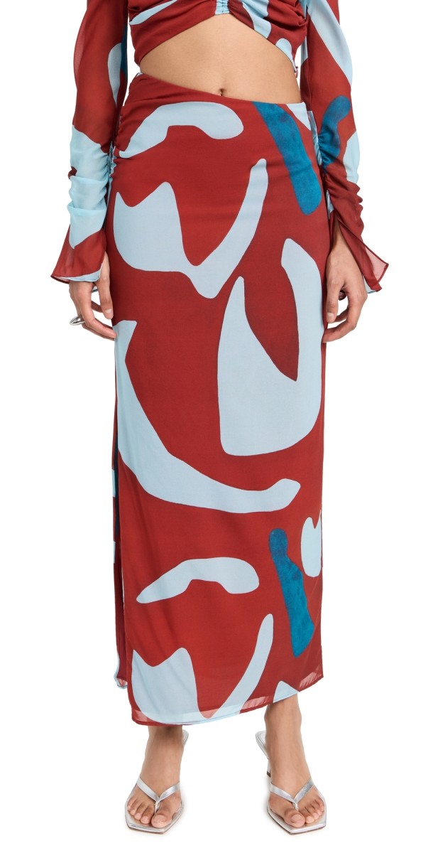 SIR. Frankie Gathered Midi Skirt Ruby Reflection