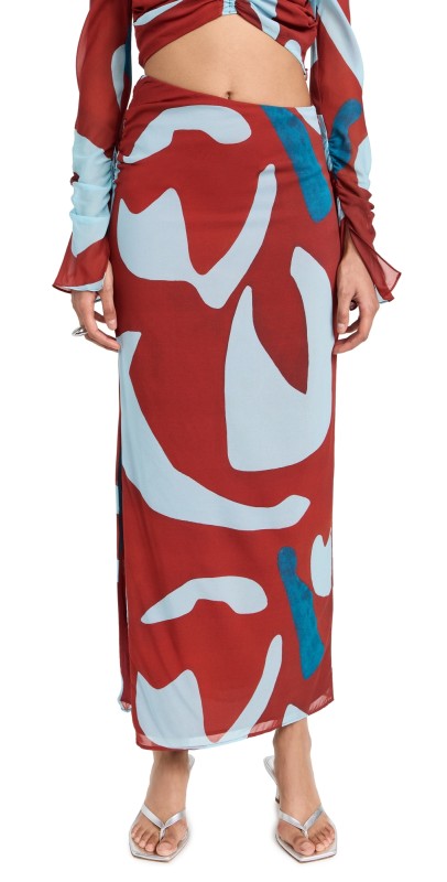 SIR. Frankie Gathered Midi Skirt Ruby Reflection