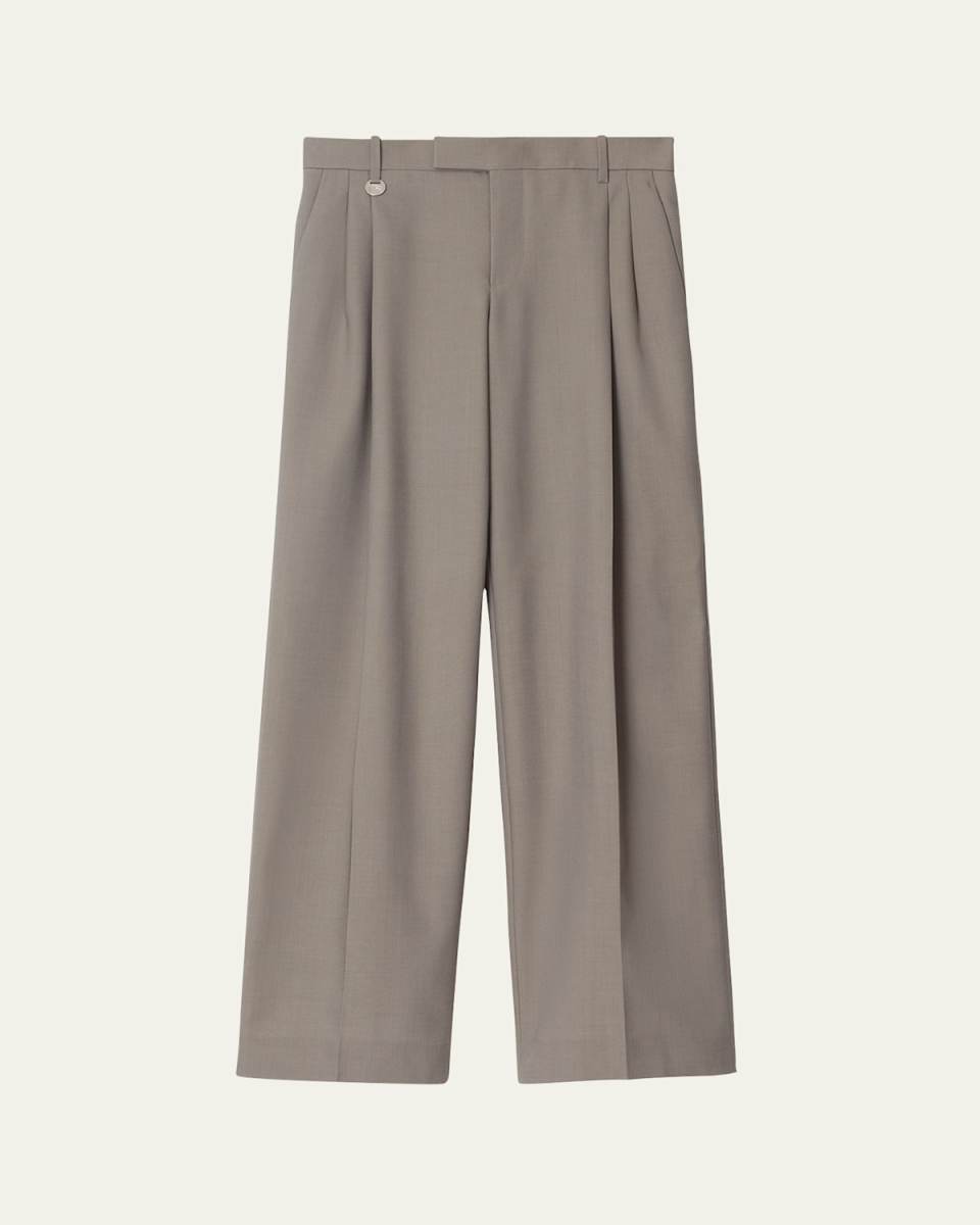 Pintuck Straight Leg Wool Trousers