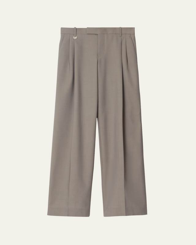 Pintuck Straight Leg Wool Trousers
